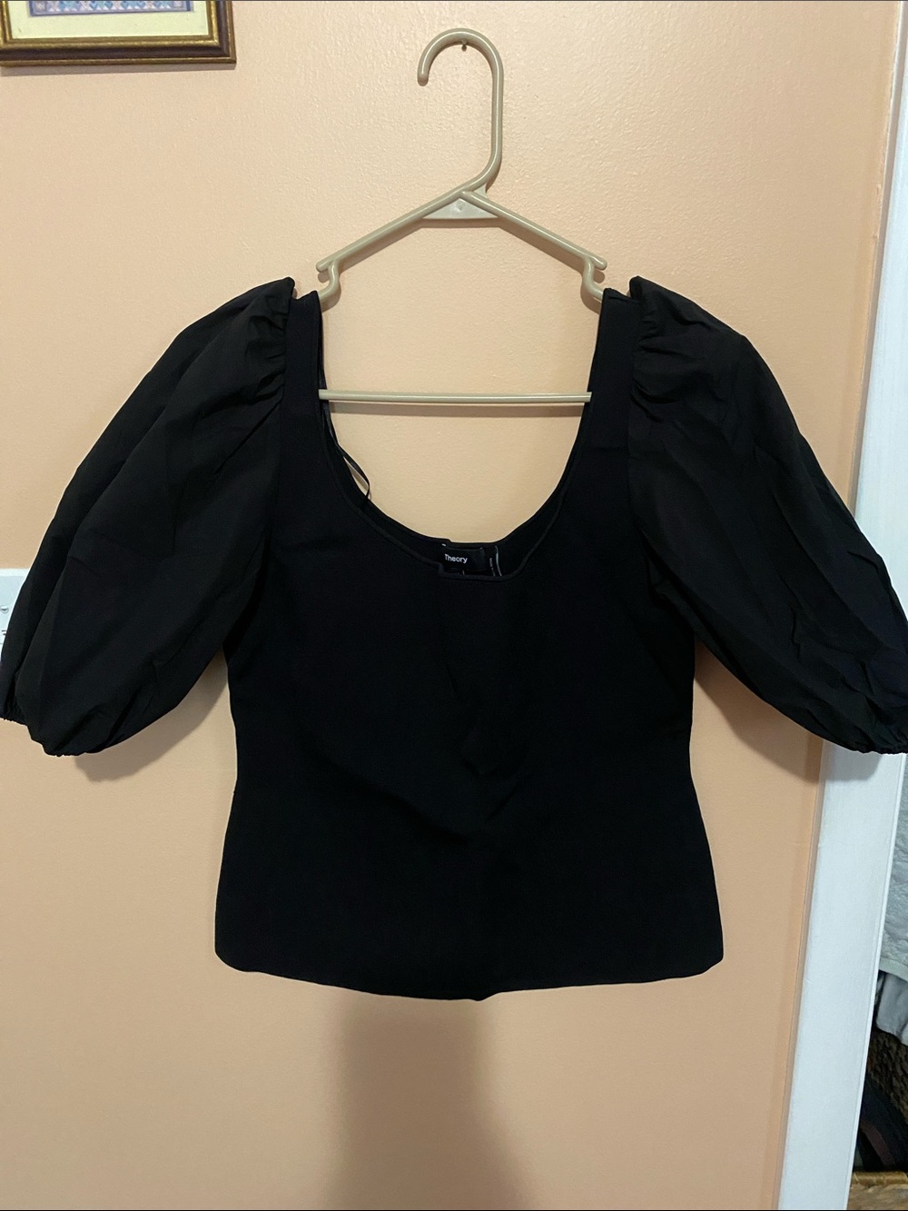 Theory Black Puff-Sleeve Square Neck Top